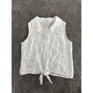 Womens Sleeveless Button-Front Tie Hem Blouse Top White Size S/M